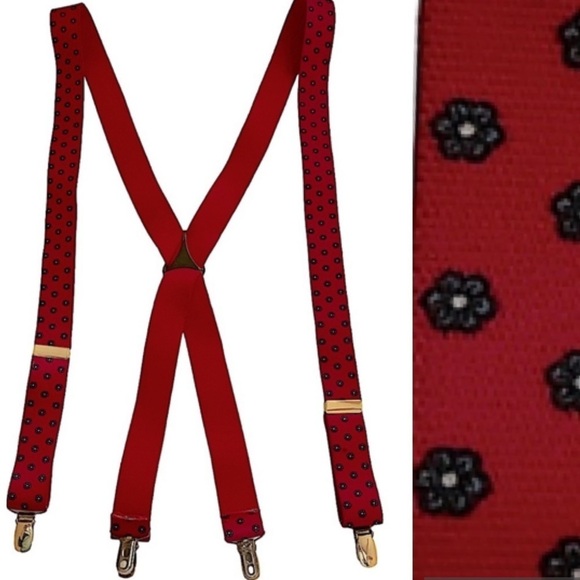 RED and Blue Elastic Suspenders With Goldtone Hardware - Picture 1 of 8